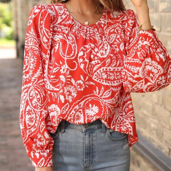 Boho Paisley Print Puff Sleeve Blouse - Picture 3 of 6
